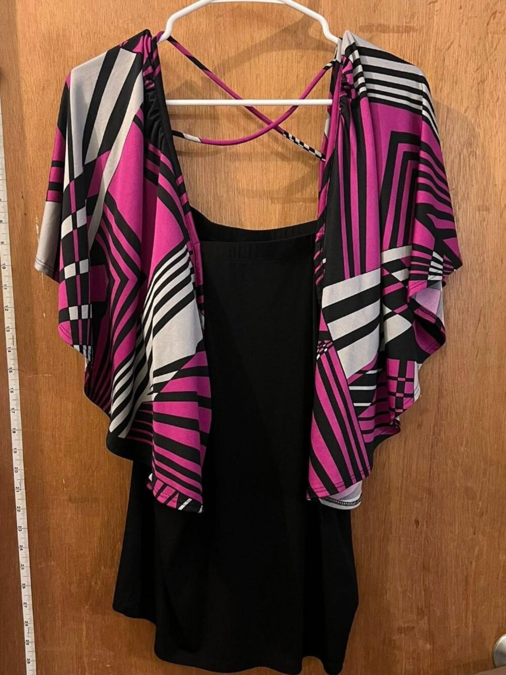 Size 2X - Double Take - Black and Pink Flowy Sleeved Pullover Blouse